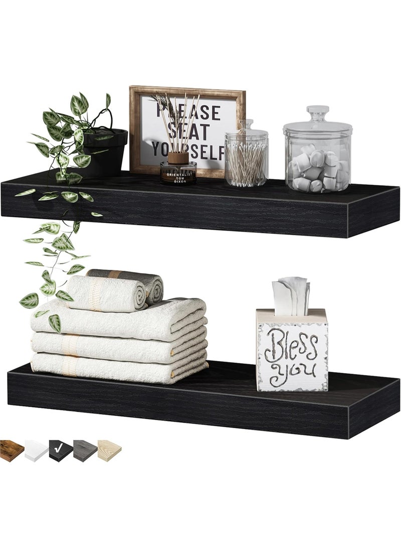 Arabest Bathroom Floating Shelves for Wall - 15.7" Wall Mounted Shelf Over Toilet Farmhouse Home Decor Display Bookshelf Small 15.7 x 6.7 inch Set of 2 - Image 1